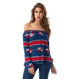 Sky Clothing Brand XS NWT $175 Off Shoulder Tunic Top Braided Blue Red Tribal